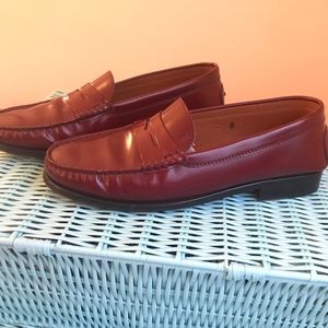 Tod's Red Leather Penny Loafers